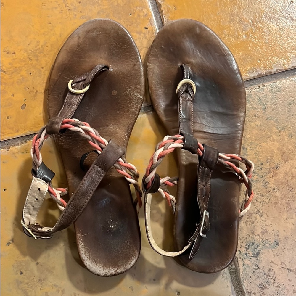 Braided Leather Sandals - Brown and Tan